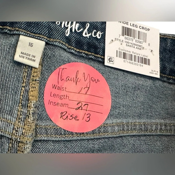 Style & Co. Wide Leg Crop Jeans Frayed Hem - Picture 5 of 9